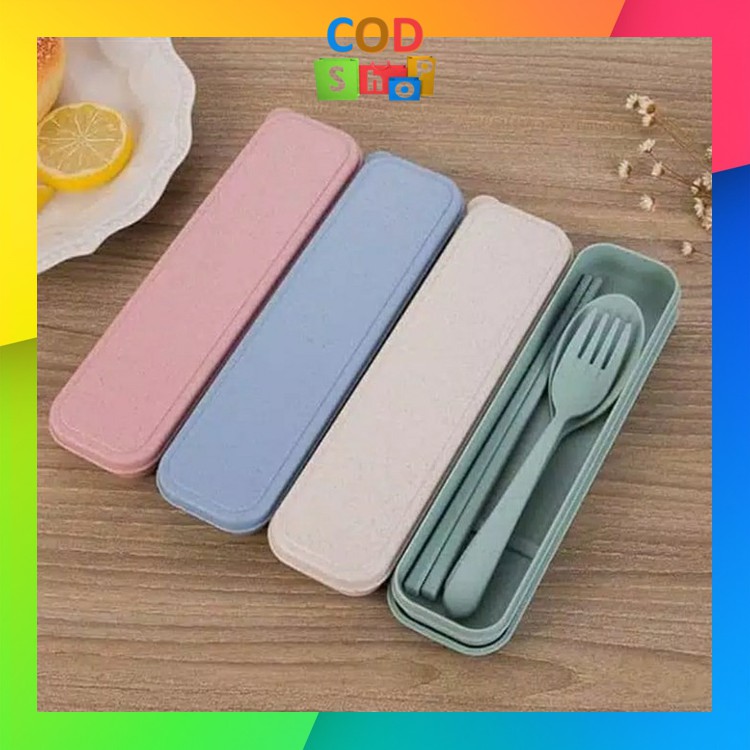 COD - H515 Sendok Set /  Alat Makan Korea / 3 In 1 / Jerami / Set Alat Makan / Serbaguna / Set Makan
