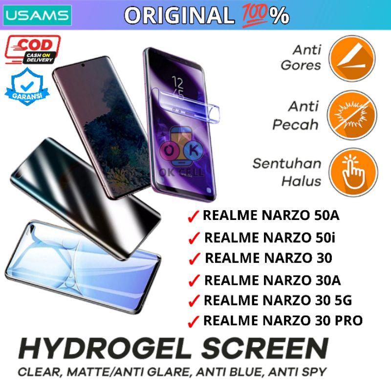 USAMS Hydrogel Anti Gores Blue Light Matte Spy Realme Narzo 50A 50i 30 30A 30 Pro 5G Full Layar