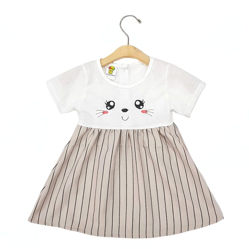 DRESS FASHION ANAK PEREMPUAN 1 TAHUN MOTIF CAT SALUR RANDOM WARNA