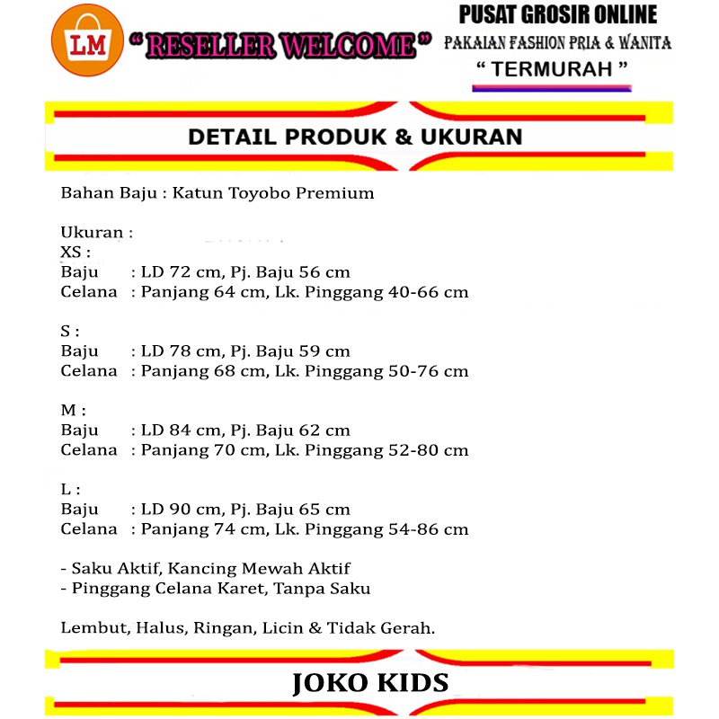 Setelan KOKO ANAK JOKO KIDS Bahan Katun Toyobo Premium / Stelan Baju Muslim Lebaran Laki-Laki TERBARU TERMURAH TERLARIS LMS 27258