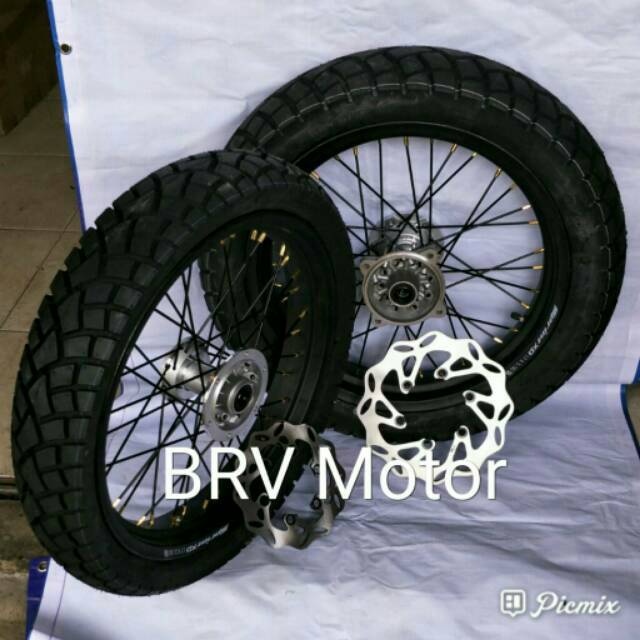 Paketan Velg SuperMoto Klx Bf Klx S Klx L D Tracker 150 Full Set Siap Pasang Ring 17