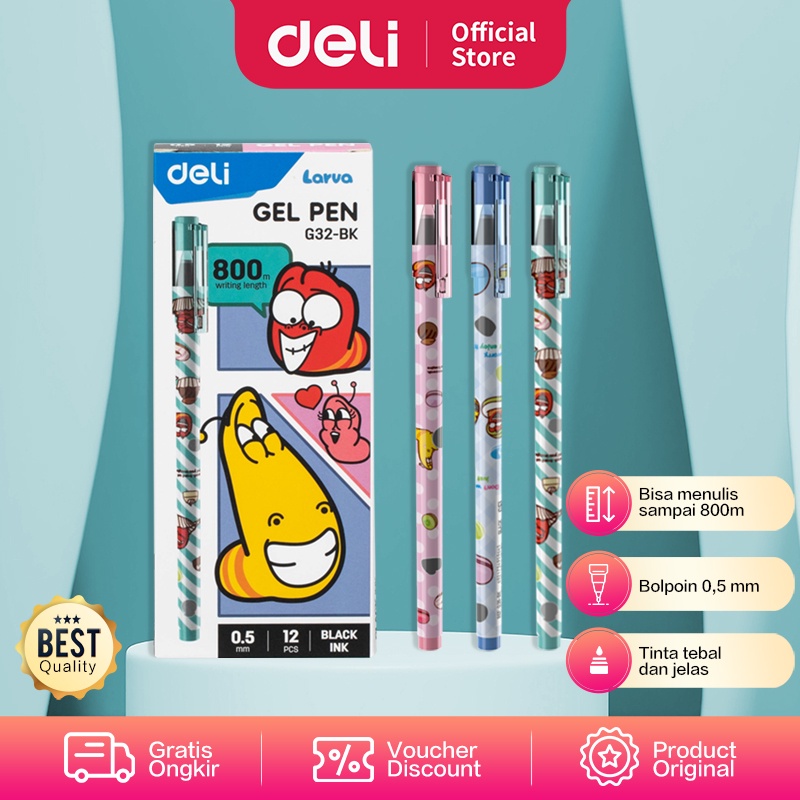 

Deli School Gel Pen / Pulpen Gel Kartun Larva 0.5mm Isi 12 pcs Tinta Hitam Tiga Variant Gambar EG32