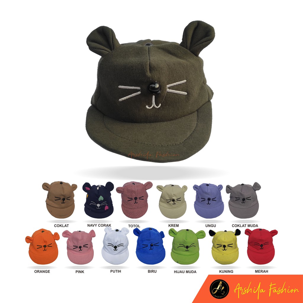 Topi Bayi Karakter Kucing / Topi Kucing Bayi /  Arshila_fashion-Army