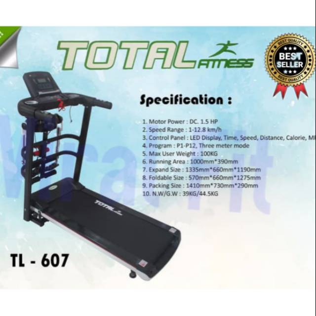 TL-607 - TREADMILL LISTRIK - MANUAL INCLINE

Treadmil TOTAL FITNESS TL-607