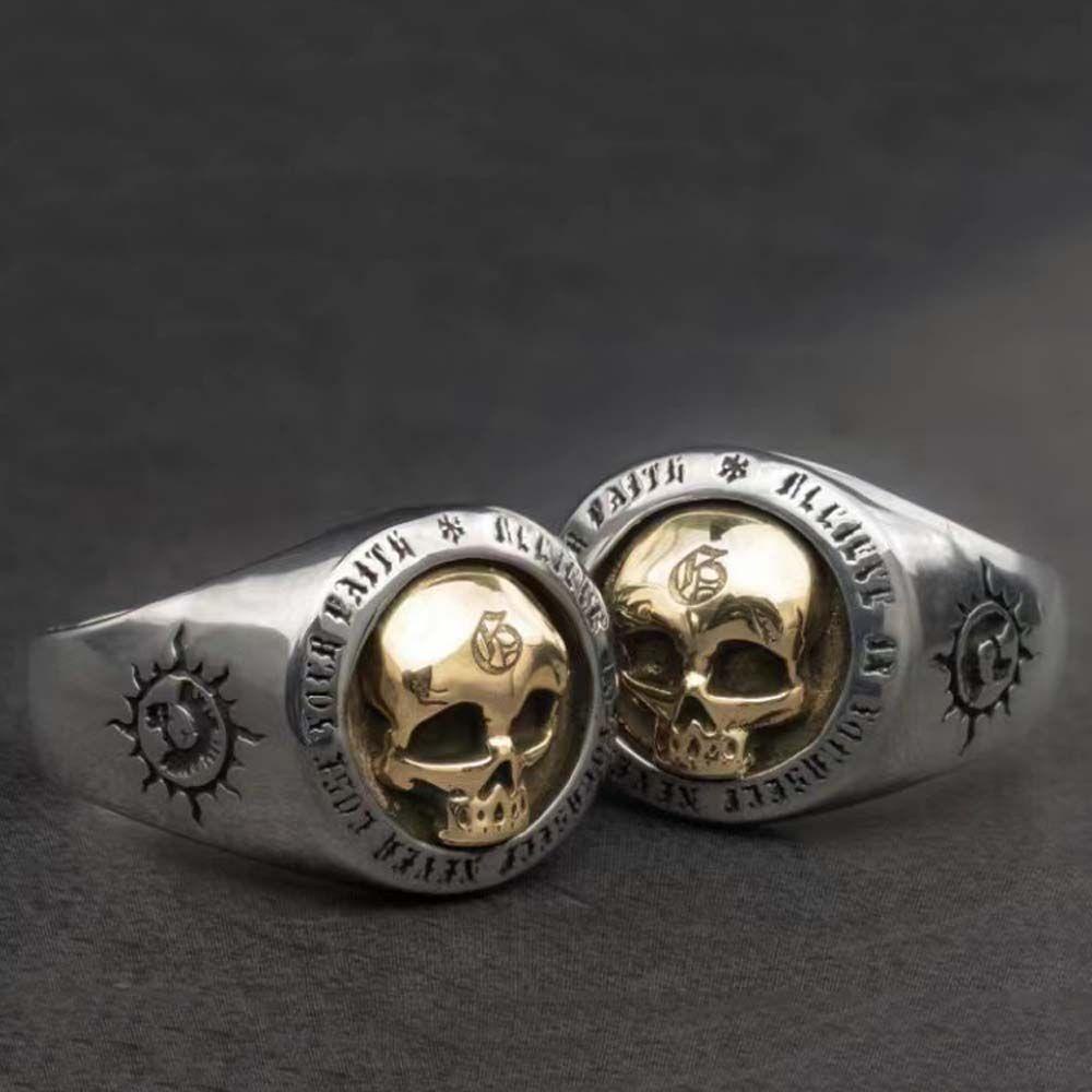 Mxbeauty Pria Cincin Eropa Dan Amerika Retro Rock Warna Emas Berbentuk Tengkorak Warna Perak Punk Rings