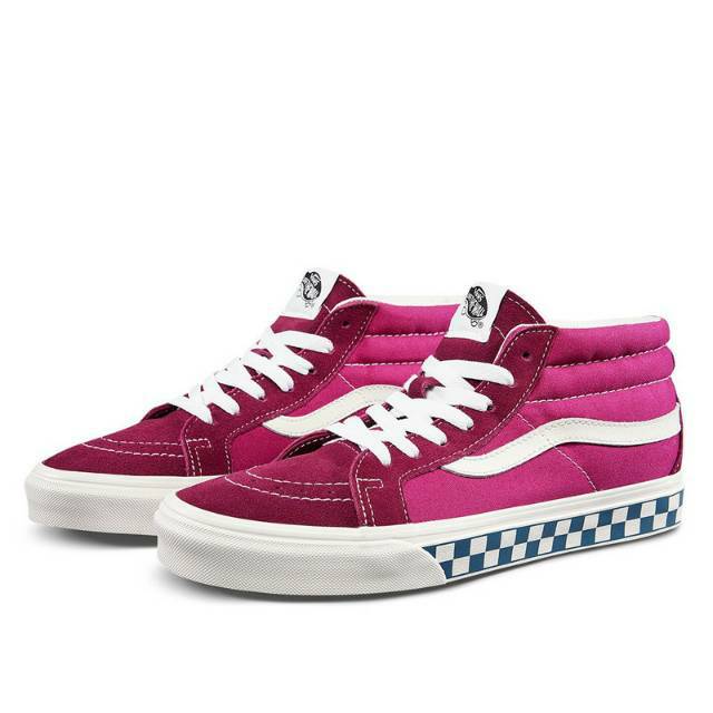 Vans UA SK8-Mid Reissue Sidewall Checkerborad Rumba Sepatu Sneakers Unisex  Red/Jazzy
