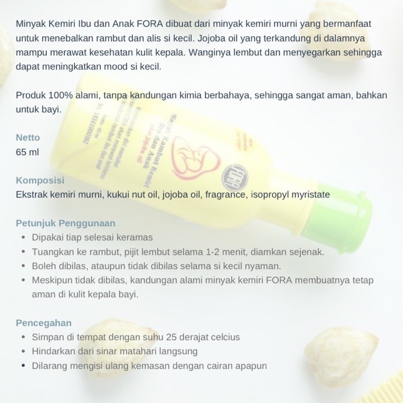 FORA Nature Minyak Kemiri Murni + Jojoba Oil 65ML 65 ML Minyak Penyubur Pelebat Penumbuh Penebal Rambut dan Alis Bayi Ibu Anak Formula Baru Asli BPOM