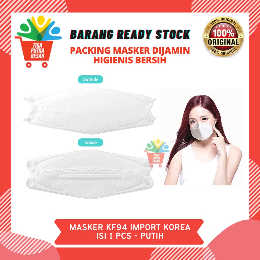 MASKER KF94 WARNA PUTIH 1 PCS - MASKER IMPOR KOREA GOOD QUALITY