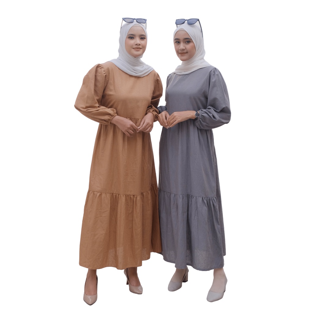 Almira Dress Linen Premium Gamis Linen Hits Termurah Pusatgrosir_solo