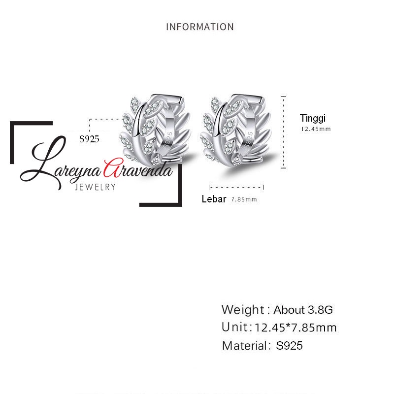 Anting Wanita Silver S925 Model Daun Kristal Crystal AT033