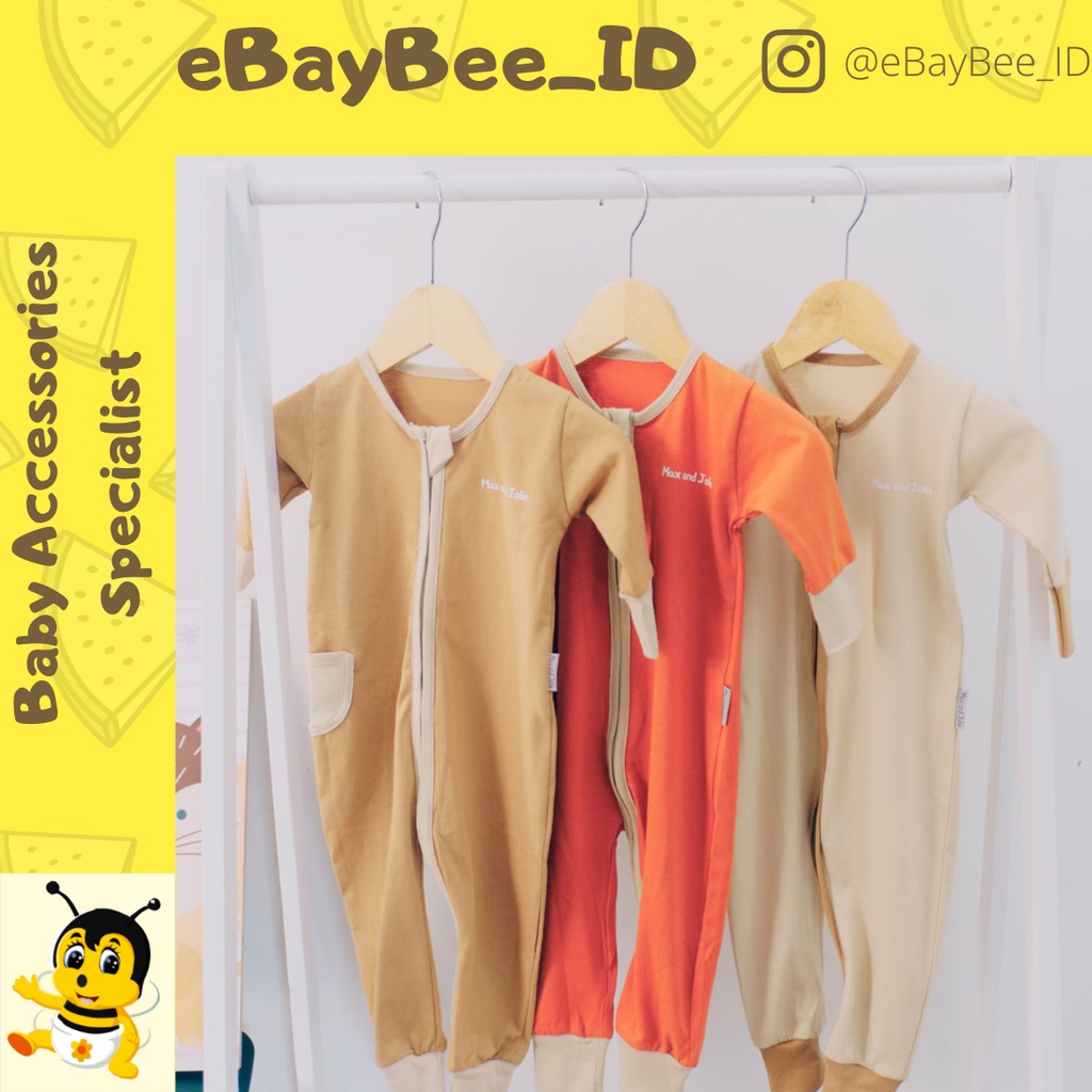 eBayBee_ID X Max and Jolie Jumpsuit Panjang Two Tone (0 - 2 tahun) - Sleepsuit Piyama Jumper Zipper Romper Bodysuit Sleepsuit Tidur Anak Bayi Laki - laki | perempuan | baju tidur piyama dua warna nyaman di kulit bayi sensitif tidak gatal di kulit