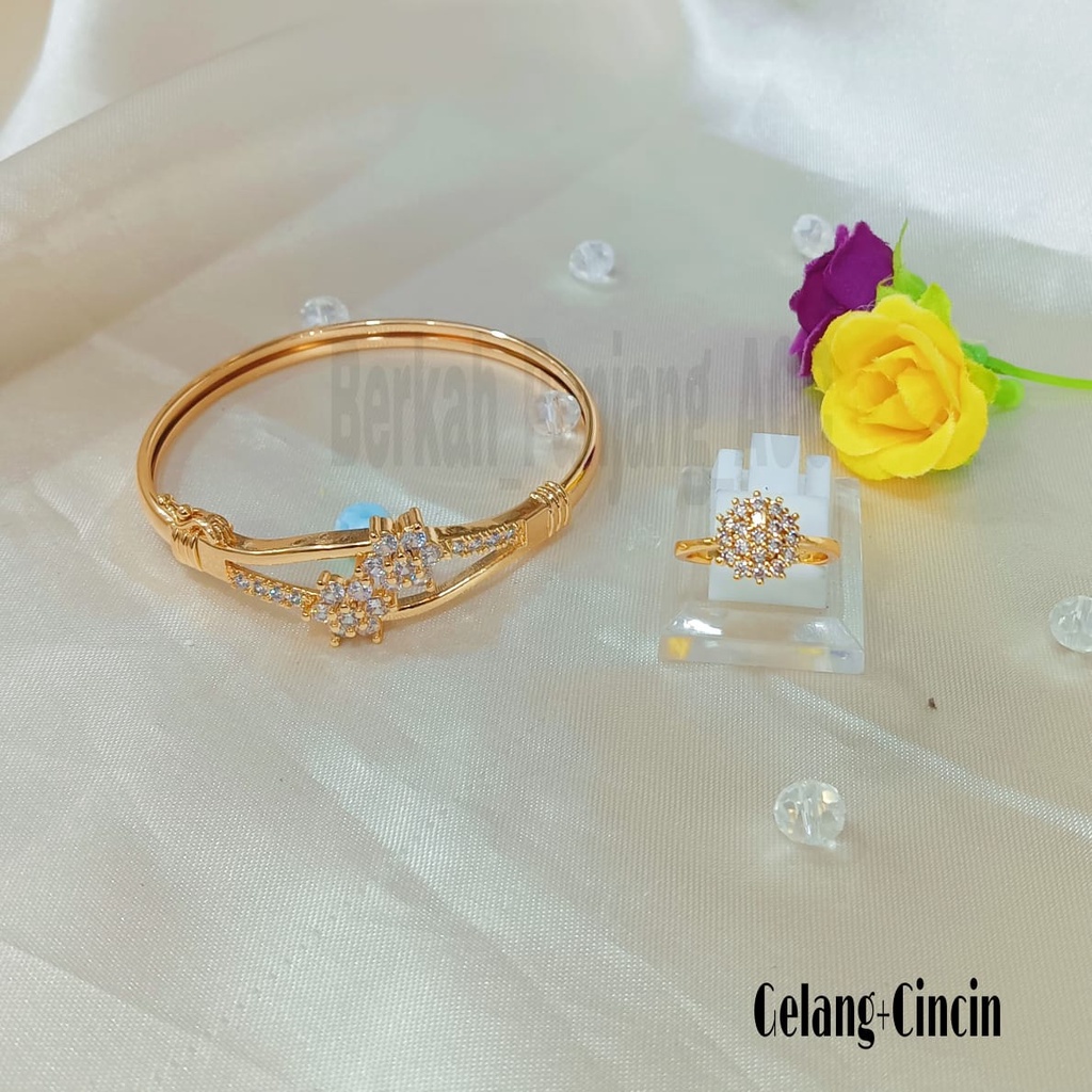 SET DEWASA BUNGA 2 SAKURA SUPEL DIAMOND Perhiasan super berkelas fashion korea anti karat dan anti luntur