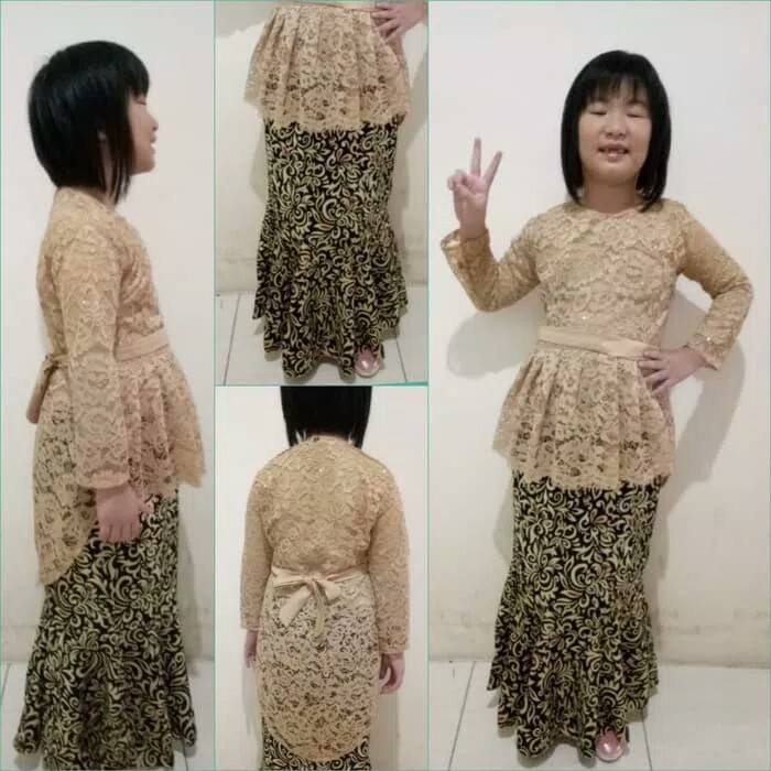 Stelan Atasan Wia Kebaya Kartini Blouse Brukat Dan Rok Duyung Batik Jumbo Anak Perempuan