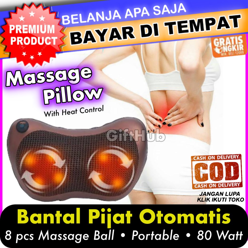 Alat Pijat Elektrik 8 Roller Bantal Pemijat Massage Pillow Heat Control Technology Otomatis Kusuk