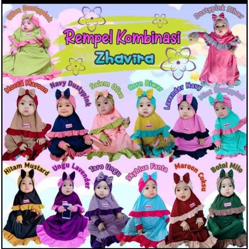 Alny Hijab - Gamis Anak 3 in 1 gamis + Hijab + Turban Zhavira Rampel