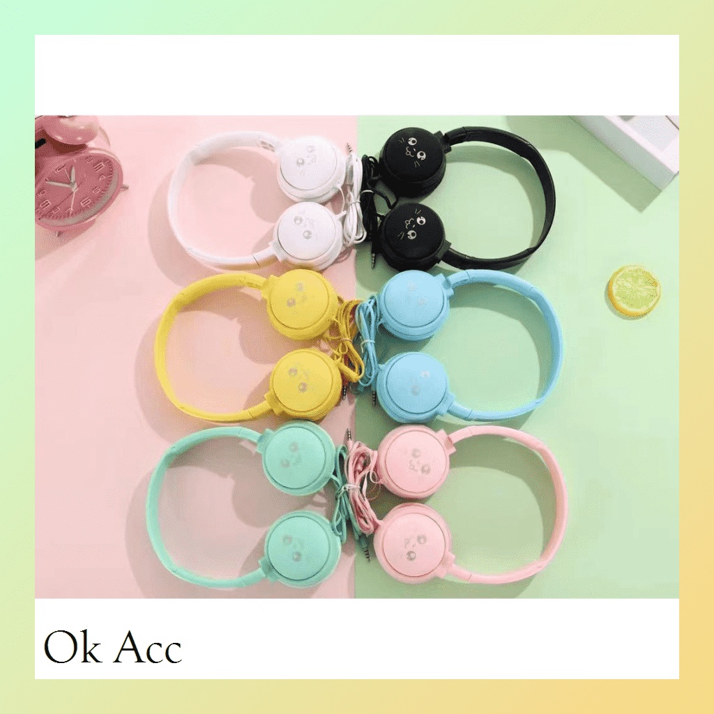 Headphone Bando warna macaron kabel MIC game headset