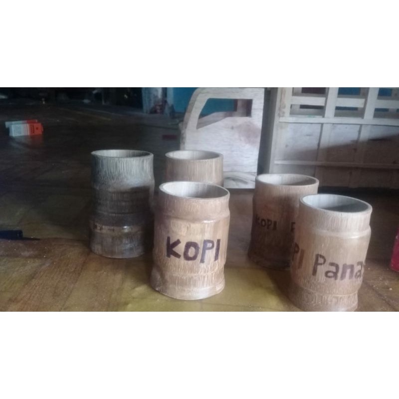 gelas bambu 1 lusin 12 buah || gelas unik lusinan || gelas kopi hiasan