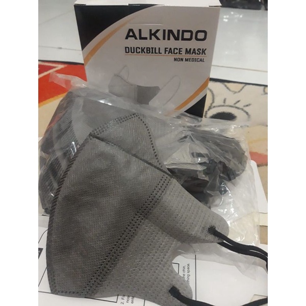 masker Alkindo Duckbill Alkindo 4ply &amp; Mouson 4ply, warna ABU ABU, 50pcs/box