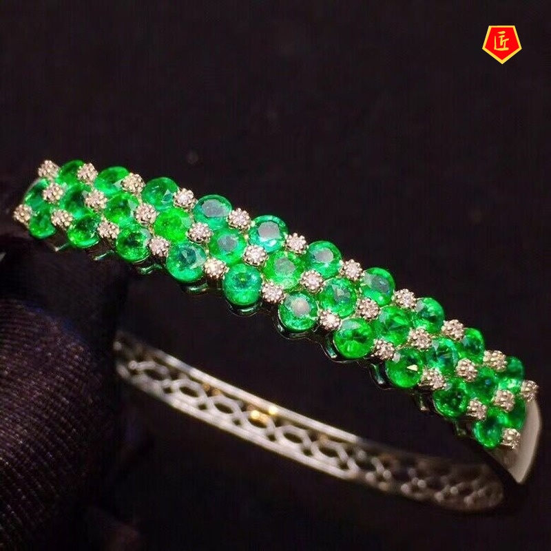 [Ready Stock]Fashion Inlaid Natural Emerald Bracelet 18K Gold Buckle