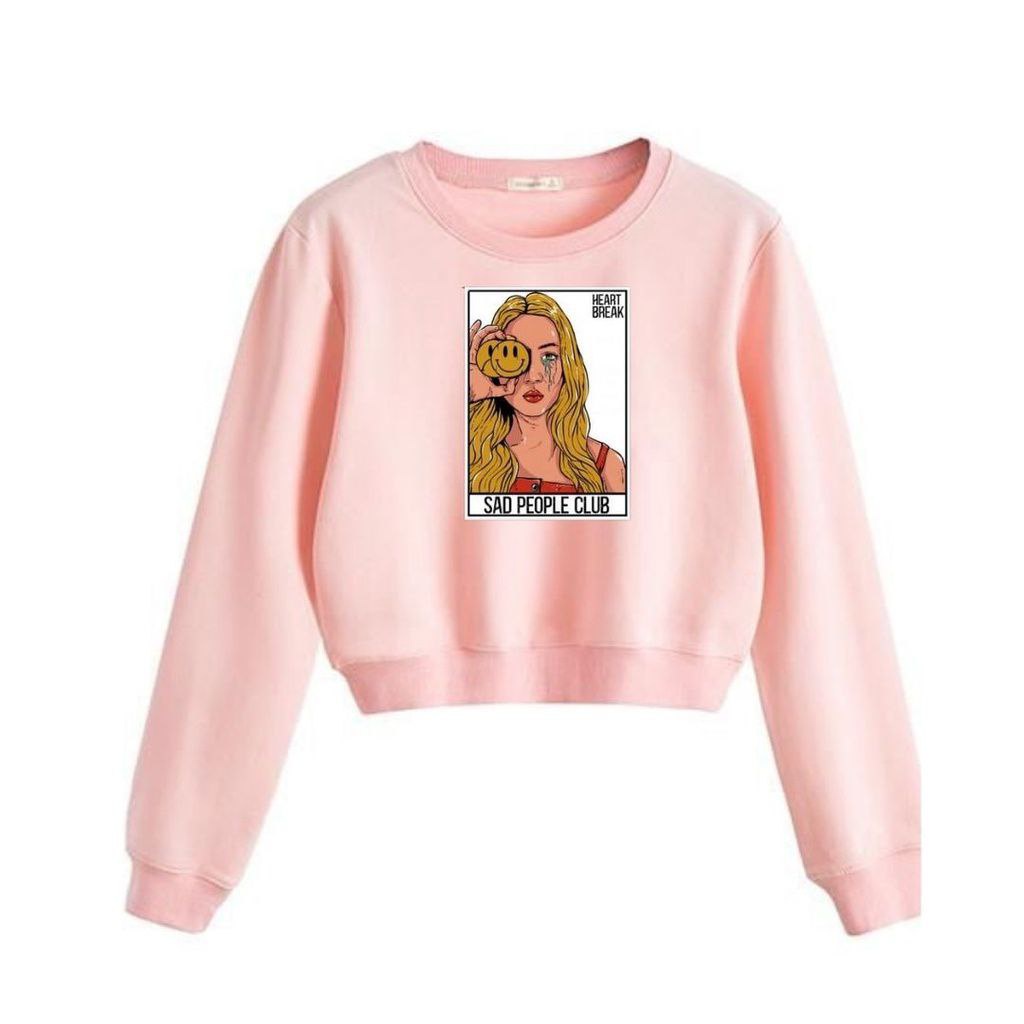 Clothing May - Sweater Crop Pink Gambar Unik Lucu Sweater Distro Croptop Atasan Krop Top Wanita Cewek Viral