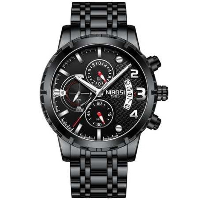 Jam Tangan Pria Original NIBOSI Chronograph 2356 Anti Air Hitam