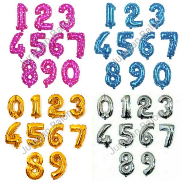 Jual Balon angka gold 40cm/ Balon angka silver 40cm/ Balon angka pink
