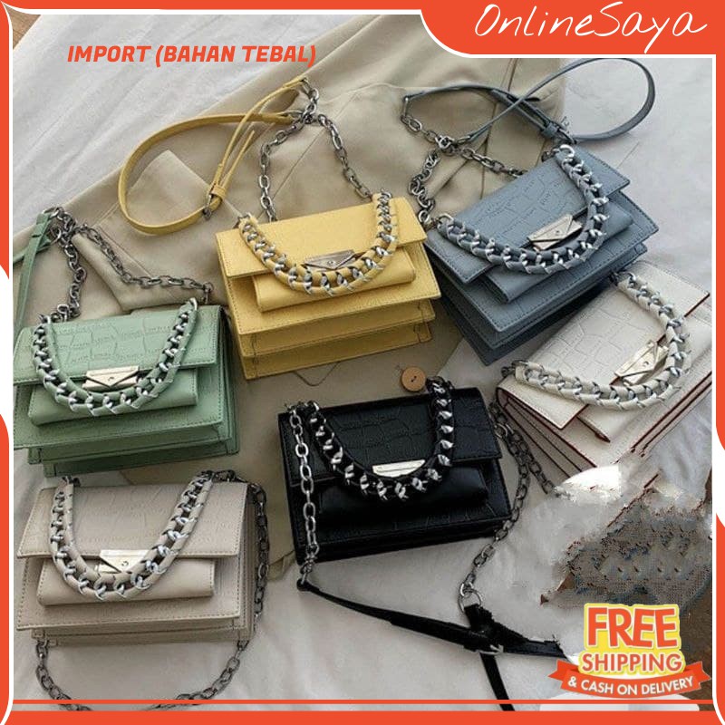 OS {1Kg Bisa 2Pcs} Tas Selempang Wanita Import Croco Rantai #300  3040 730401 BX300 IB3049 7243 5214