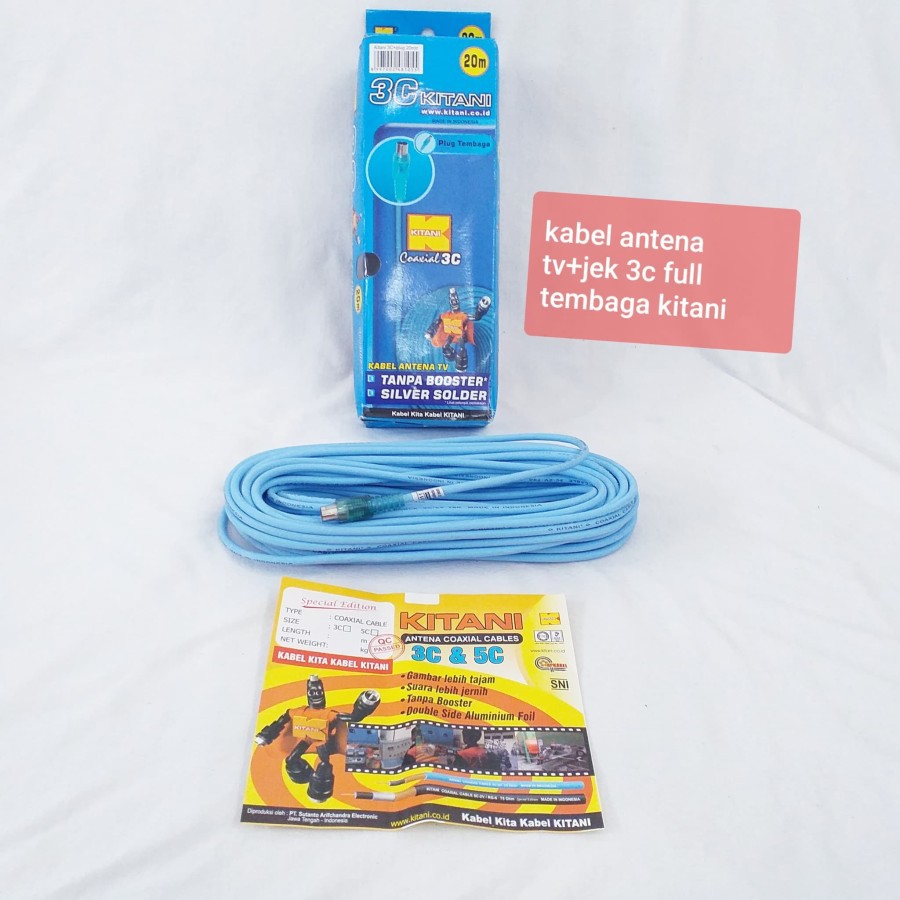 Kabel Antena TV 3C+Jek Tanpa Booster 20 meter Full Tembaga KITANI/TOP