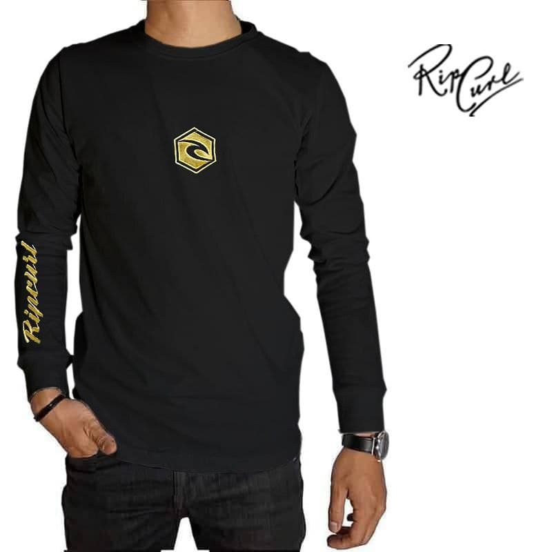 KAOS RIPCURL HITAM BORDIR GOLD LONG SLEEVE RIPCURL DISTRO
