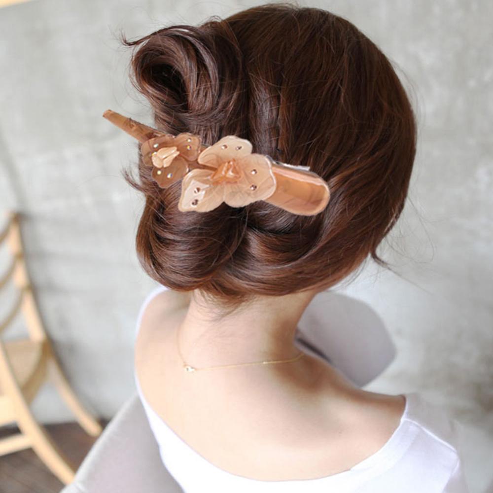 Needway Bunga Jepit Makeup Hair Clamp Panjang Stik Besar Hias Berlian Imitasi Duckbill Hair Grip Jepit Rambut Akrilik