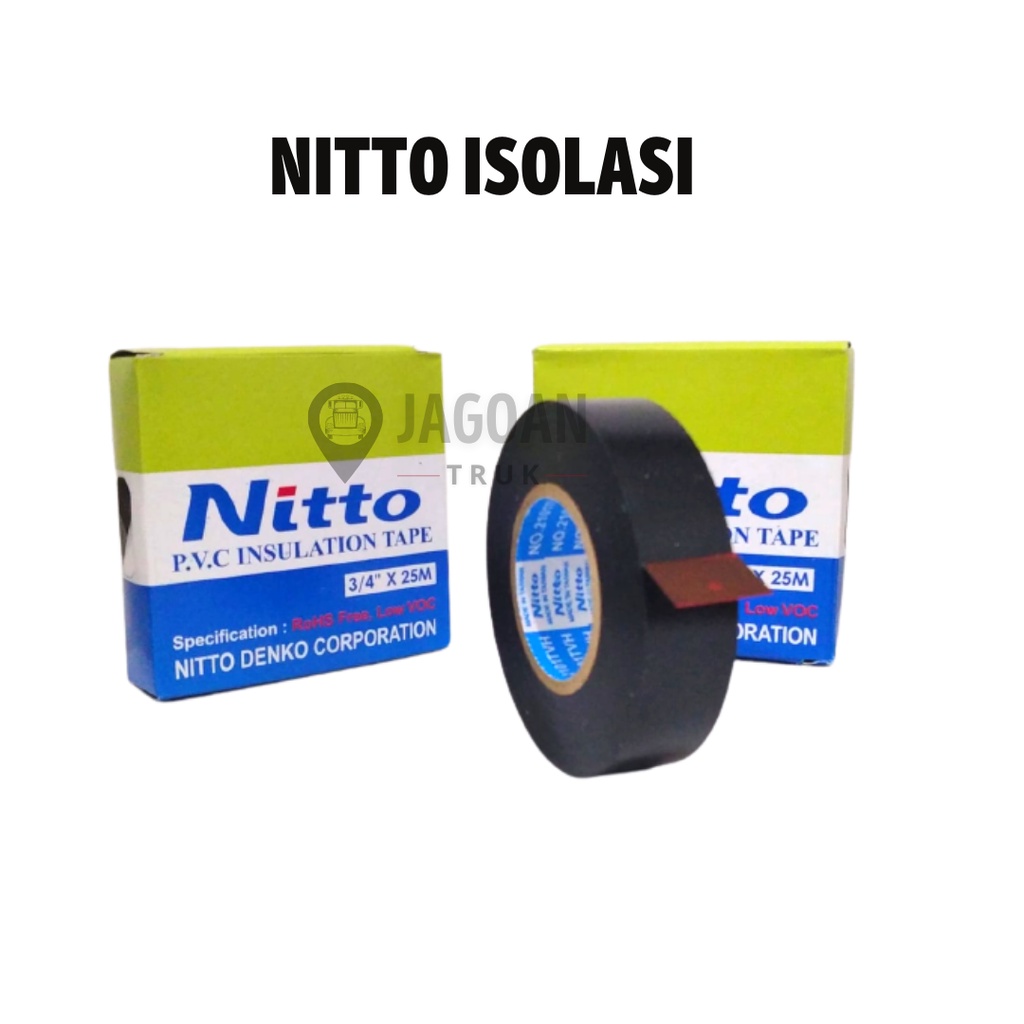 NITTO ISOLASI LISTRIK ORIGINAL Tape Hitam PVC kabel nito 3/4&quot; 25M