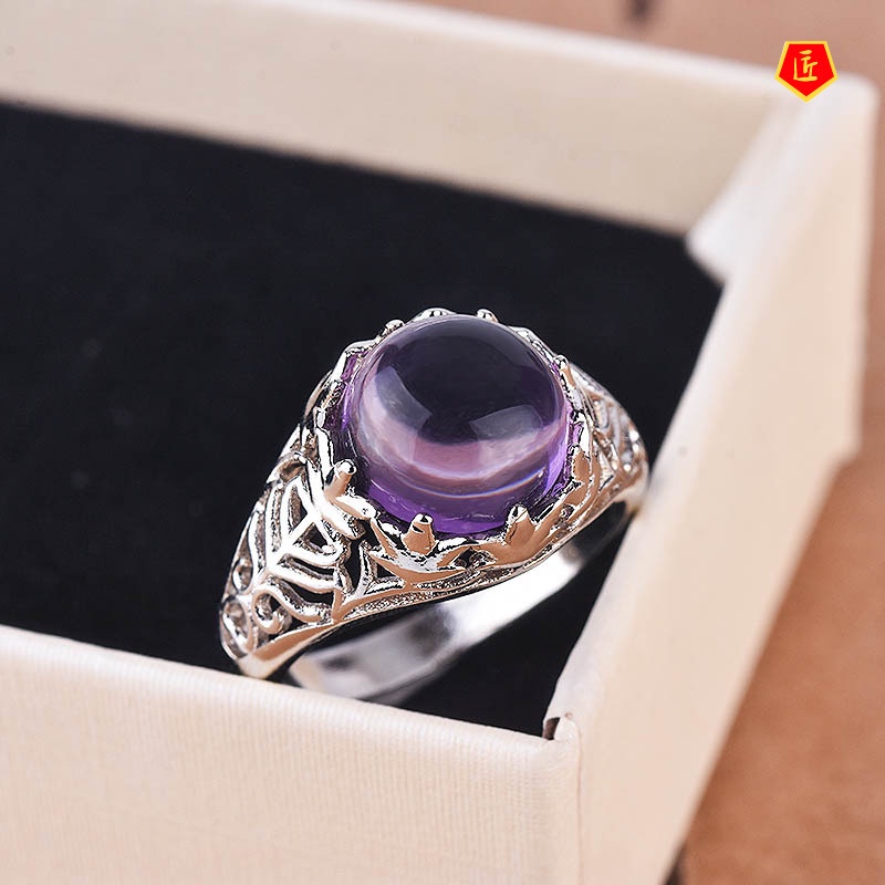 [Ready Stock]Purple Crystal Vintage Ring 925 Silver Fashion Elegant