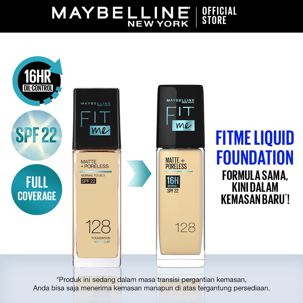 Maybelline Fit Me! Matte + Poreless Liquid Matte Foundation Make Up (Tahan Lama Hingga 12 Jam)