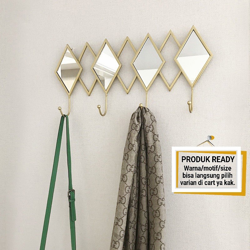 TBI Golden Mirror Wall Hanger Gantungan Pakaian Hiasan Dinding Cermin Emas