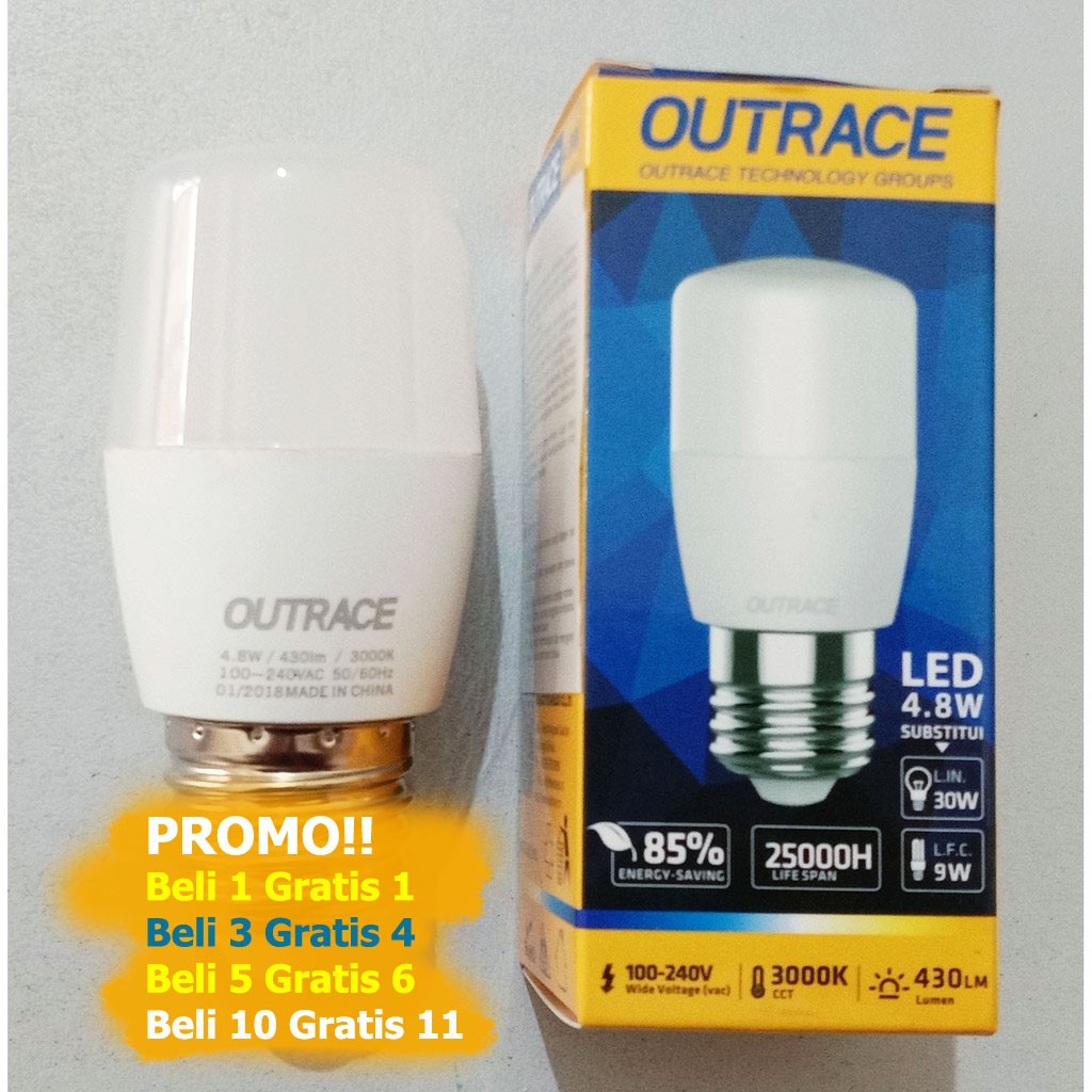  BELI  1 GRATIS 1 Lampu  LED  OUTRACE 4 8 Watt 3000K T Light 