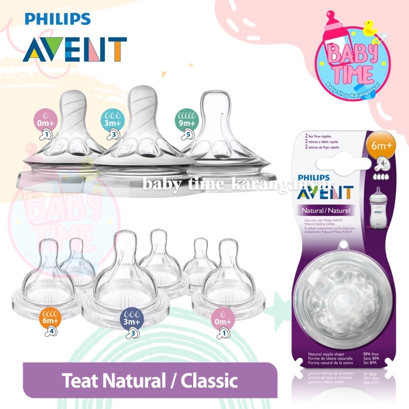 [100%ORI] PHILIPS AVENT Teat Natural / Classic isi 2 / Nipple Replacement Dot Bayi Avent