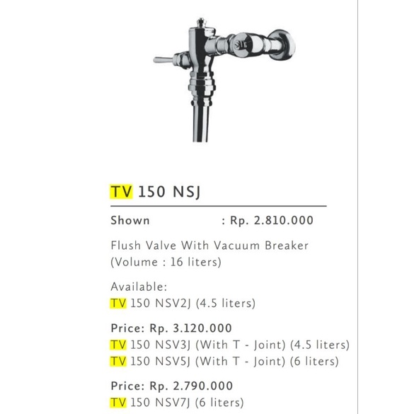 Push Kran Toto / Push Valve Closet Toto TV 150 NSV7 / Kran Kloset Toto