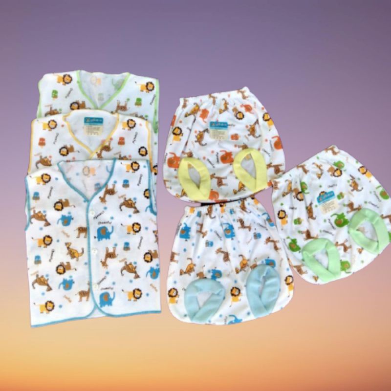 PAKET HEMAT BAJU/CELANA BAYI NEWBORN PUTIH MOTIF 18 PCS(9SETEL)