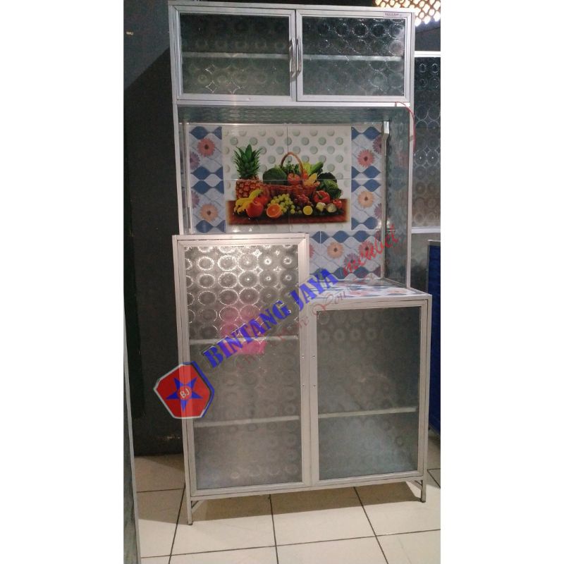 RAK PIRING KACA LEMARI DAPUR ALUMINIUM MINI 2 PINTU KARAKTER