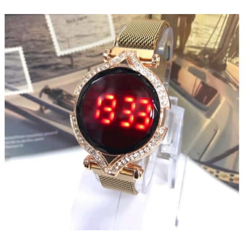 Jam tangan MAGNET LED Daun Digital