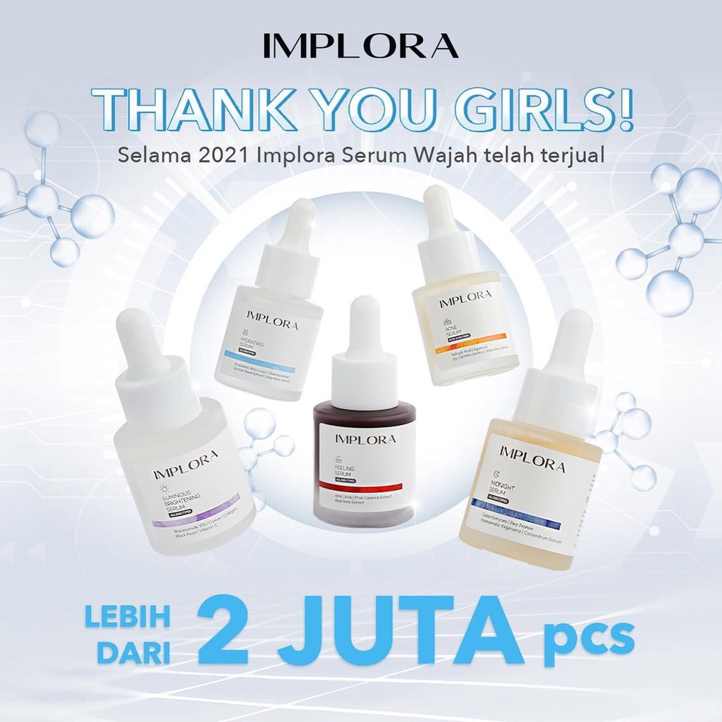 SERUM IMPLORA / IMPLORA FACE SERUM / IMPLORA SERUM WAJAH ORIGINAL PEELING LUMINOUS SCARLET ACNE MIDNIGHT HYDRATING GOLD EMAS 24K/ liporetinol retinol serum/ bakuchiol serum