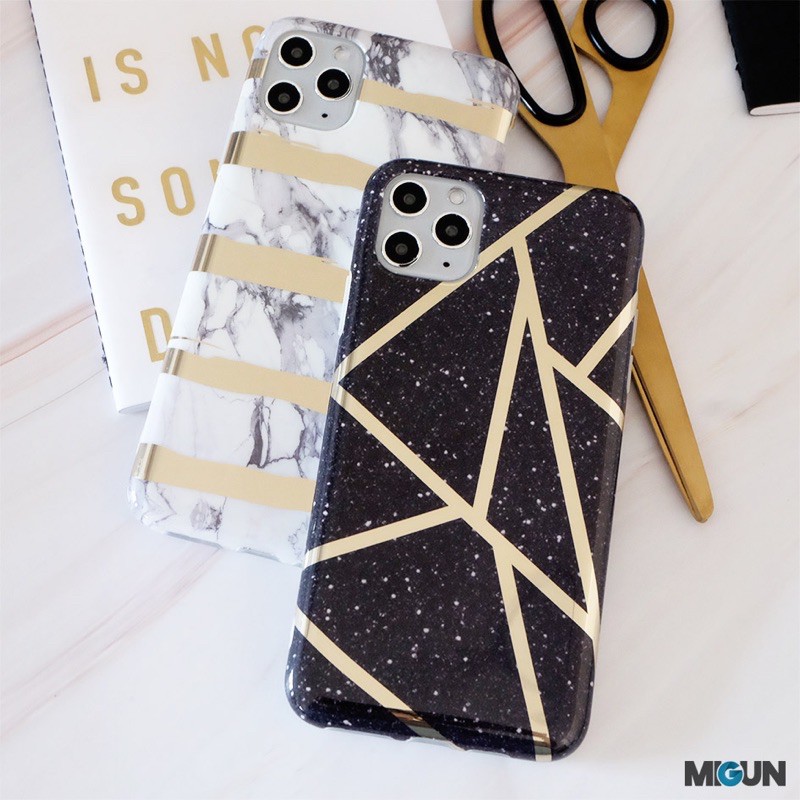 Black &amp; White Gold Foil Marble Case - softcase glossy full cover for all iPhone