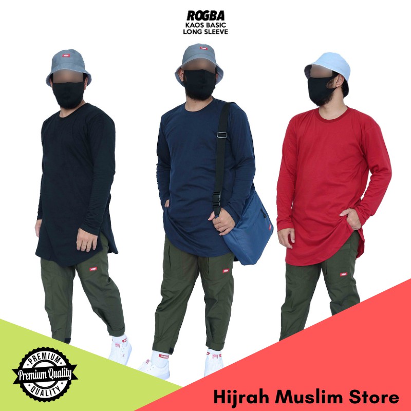 Kaos Kurta Basic Pakistan Polos Longline Lengan Panjang Pria S M L XL 2XL Big Size Jumbo By ROSAL