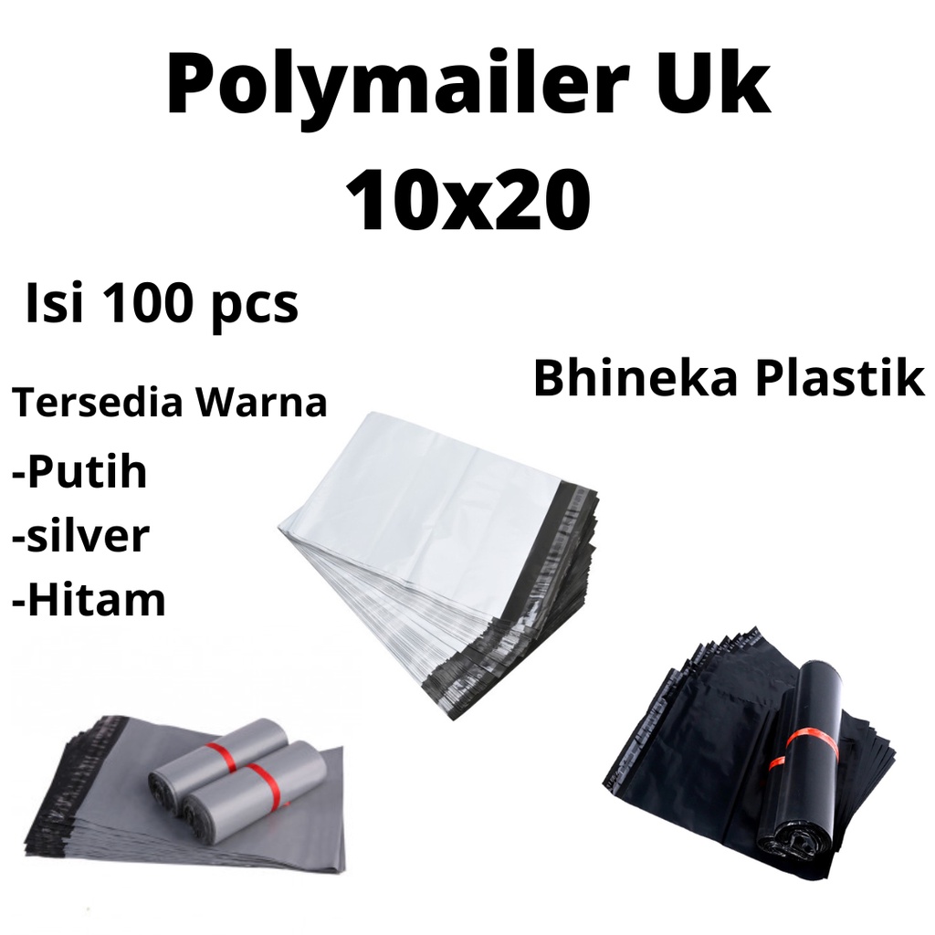 Plastik Polymailer Silver Uk 10x20 (100pcs), Plastik Packing Lem Kecil