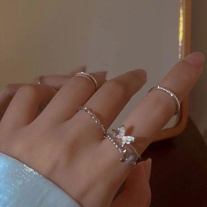 Set Cincin Model Terbuka Desain Kupu-Kupu Twist Gaya Simple