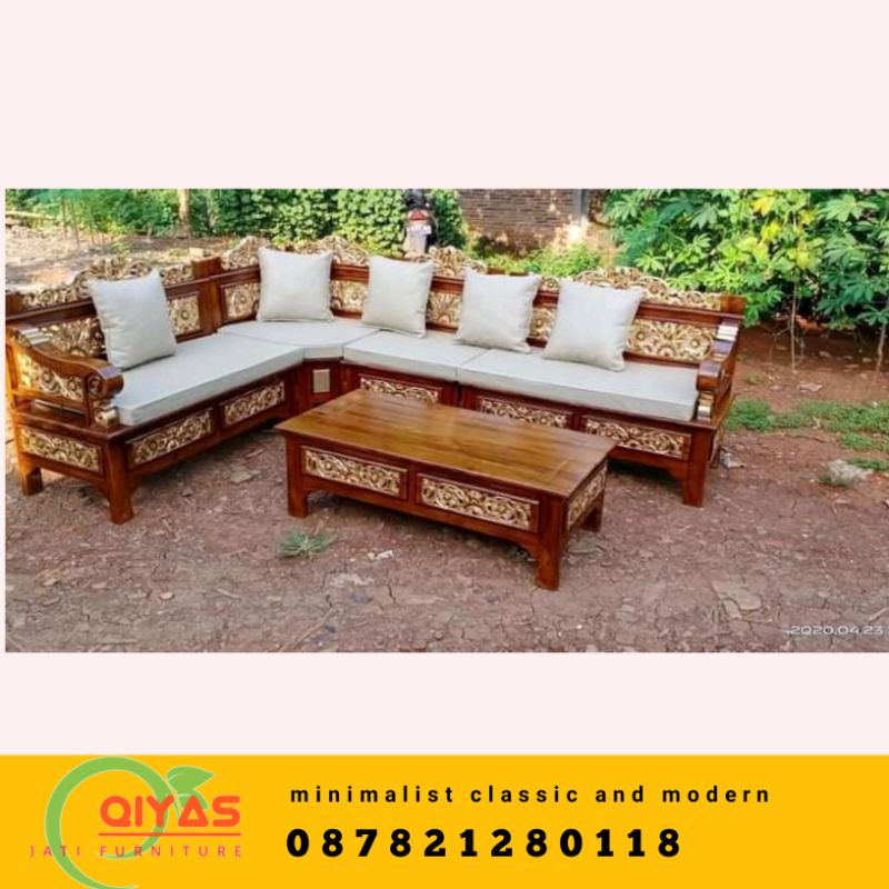 kursi tamu minimalis sofa sudut bagong kayu jati