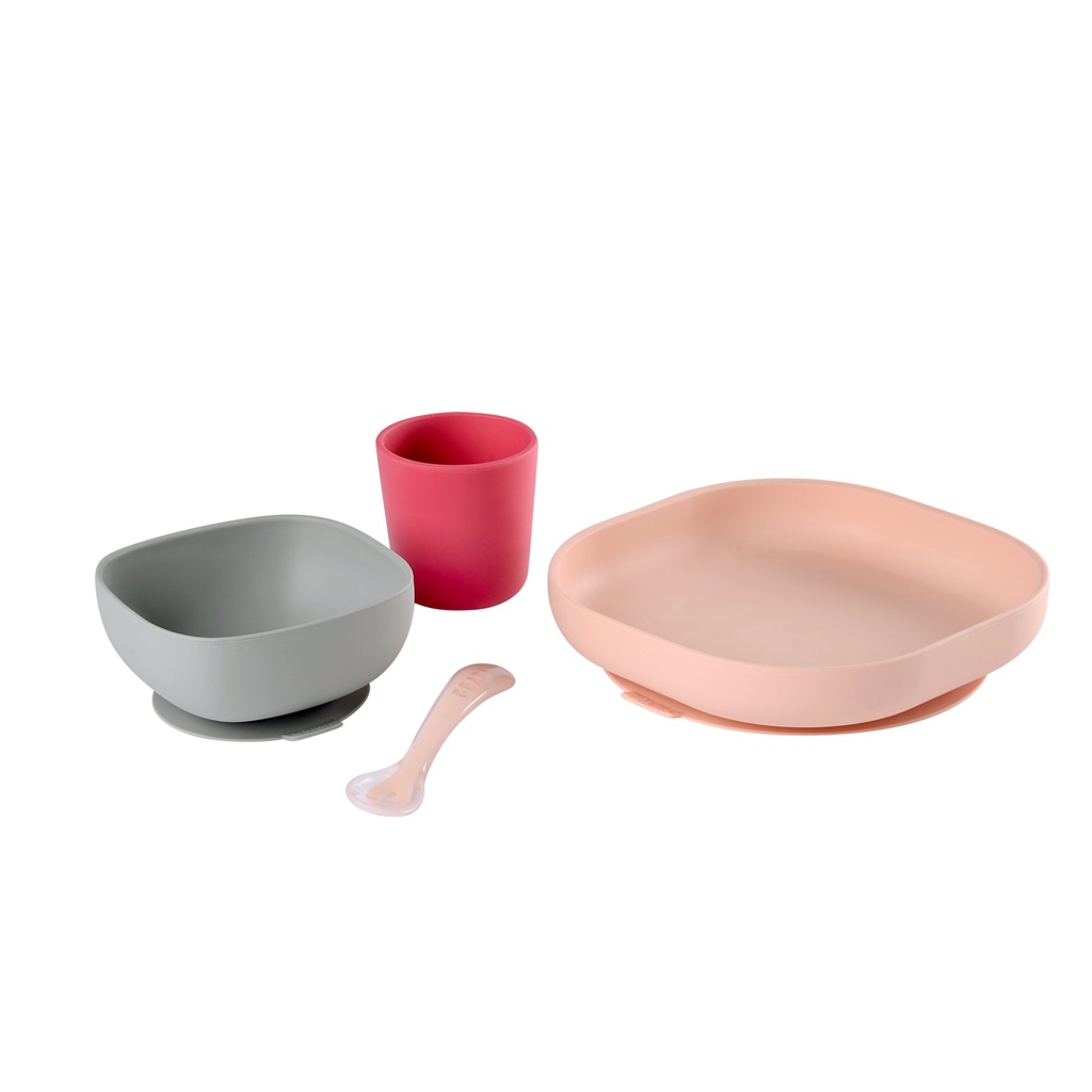 Beaba Baby Silicone Meal Set (4Pcs) - Set Alat Makan Bayi Silicon Suction Silikon Gift Set Peralatan Mpasi Anak Bayi Weaning BLW Cutleries Spoon Plate Bowl