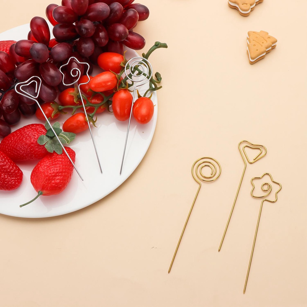 Suyo 2PCS Tusuk Gigi Buah Cocktail Bentuk Hati Bahan Stainless Steel