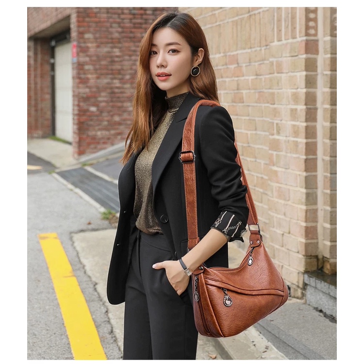 BJ57626 - BLACK/BROWN/RED - TAS SLEMPANG JINJING TOTEBAG HANDBAG WANITA FASHION IMPORT MODIS ELEGAN TERMURAH TERLARIS TERBARU BAGSTORE JAKARTA TAS BATAM CR7626 BQ3349