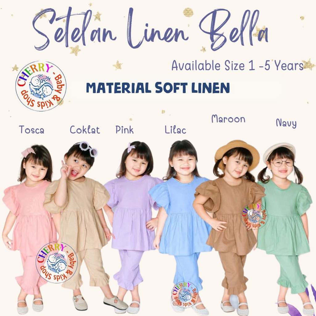 Setelan Anak Linen Smilee Bella Size 1-5Thn / Setelan anak Perempuan Lucu / Setelan anak Perempuan CBKS S23